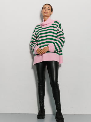 Розово-зеленый оверсайз свитер в полоску | 6852829
