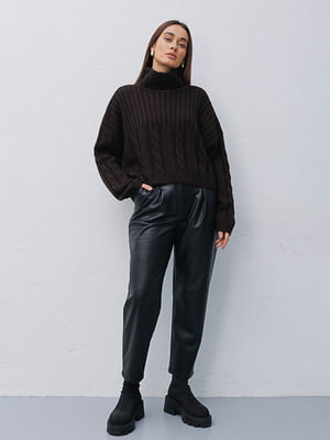 В'язані коричневі оверсайз светр з візерунком | 6852850