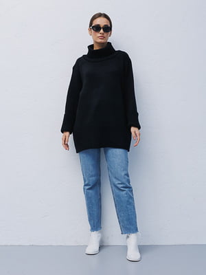 Удлиненный черный свитер свободного фасона | 6852868