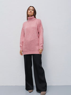 Удлиненный вязаный персиковый оверсайз свитер | 6852877