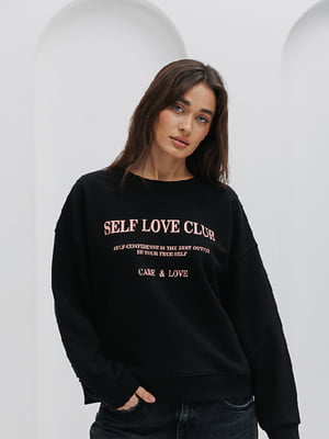 Черный свитшот с принтом Self love club | 6852894