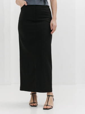 Льняная черная юбка-макси с разрезом сзади | 6852950