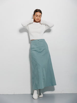 Длинная юбка-трапеция мятного цвета из коттона | 6852956