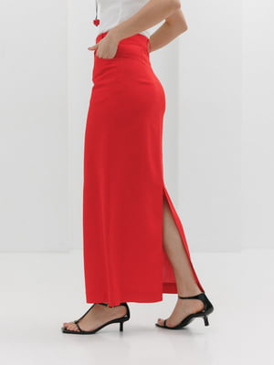 Льняная красная юбка-макси с разрезом сзади | 6852993