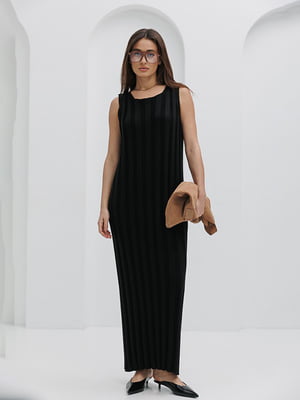 Черное длинное вязаное платье без рукавов | 6853037