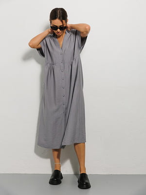 Літня сіра сукня-міді вільного фасону | 6853043