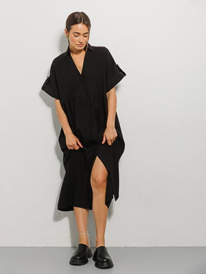 Літня чорна сукня-міді вільного фасону | 6853053