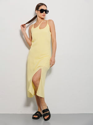 Штапельное желтое платье в бельевом стиле | 6853067