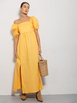 Желтое платье-макси с рукавами-фонариками | 6853095