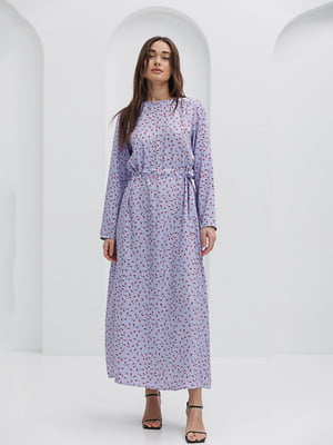 Довга фіолетова сукня в квітковий принт з регульованим поясом | 6853149