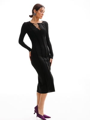 Трикотажна чорна сукня-міді | 6853150