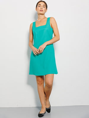 Короткое льняное зеленое платье | 6853166
