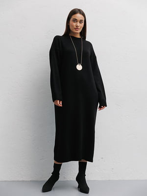 Вязаное длинное платье oversize черного цвета | 6853167
