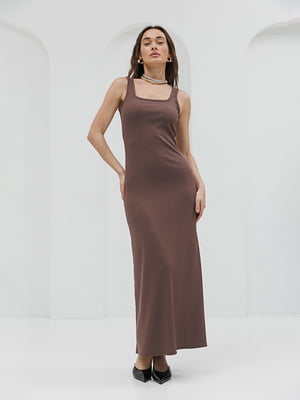 Длинное коричневое платье в рубчик | 6853187