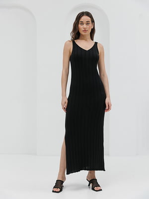 Длинное черное вязаное платье | 6853188