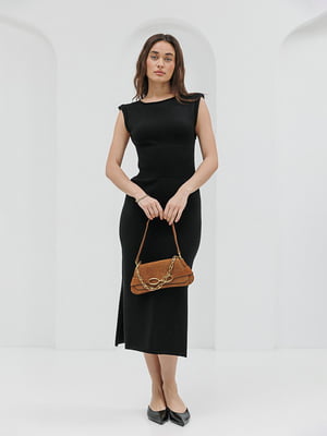 Черное вязаное платье с глубоким вырезом на спине | 6853194
