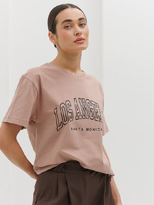 Бавовняна бежева футболка з принтом Los Angeles | 6853290