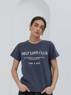 Серая футболка с принтом Self love club | 6853293