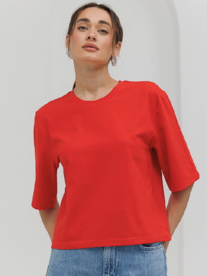 Бавовняна червона футболка з подовженими рукавами | 6853305