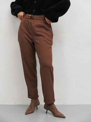 Утепленные коричневые трикотажные брюки | 6853417