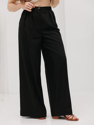 Льняные черные брюки-палаццо | 6853455
