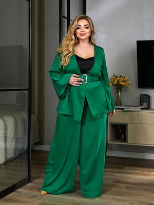 Зелений костюм-двійка з шовку: жакет, штани | 6858532