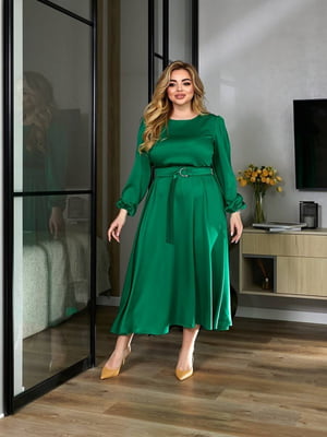 Зелена сукня міді з шовку  | 6858580