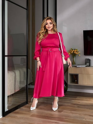 Рожева сукня міді з шовку  | 6858582