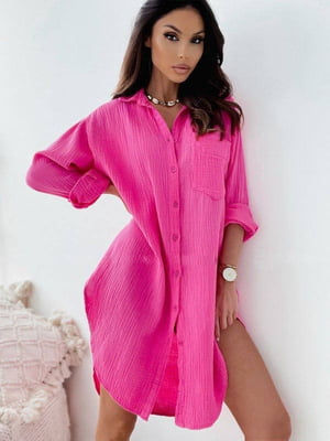 Рожева сукня-сорочка з мусліну під пояс | 6858603
