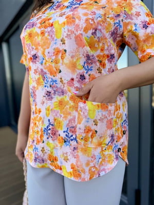 Льняна блузка в квітковий принт | 6858682
