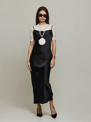 Чорна сукня в білизняному стилі з блузою | 6859553