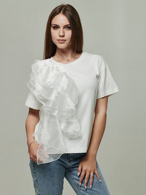 Біла блузка з шифоновим декором | 6859581
