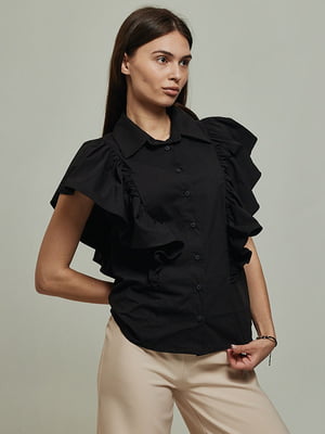 Черная блуза с рюшами | 6859583