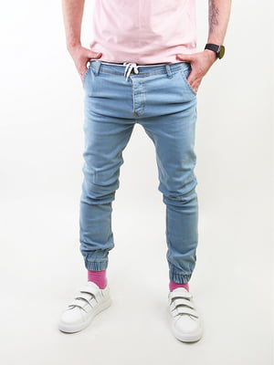 Блакитні обтягуючі джинси з манжетами | 6859679