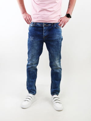 Сині обтягуючі джинси з потертостями | 6859684