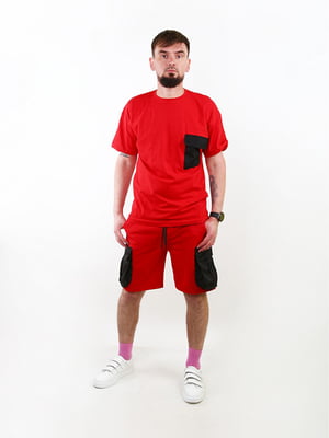 Червоний комплект: футболка та шорти вільного крою | 6859827