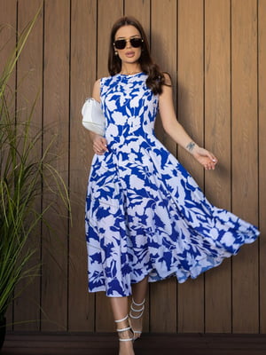 Синя квіткова сукня без рукавів | 6859926