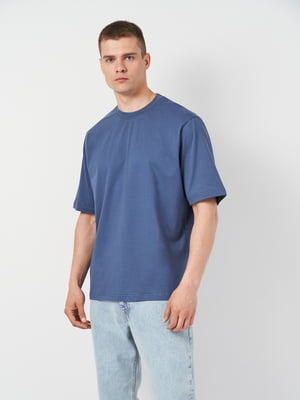 Бавовняна синя футболка вільного фасону | 6860056