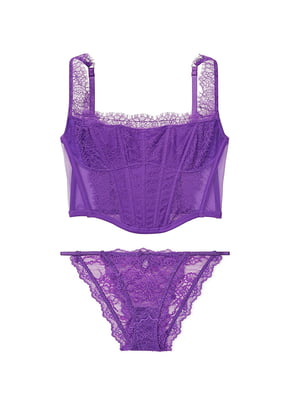 Кружевной фиолетовый комплект белья: корсет и трусы-стринги | 6860087