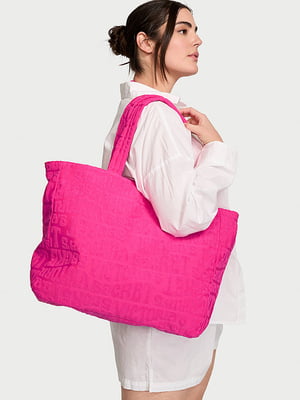 Мягкая розовая сумка-шоппер на молнии | 6860168