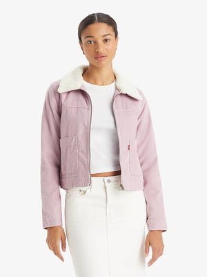 Рожева вельветова куртка-сорочка з підкладкою із шерпи | 6860188