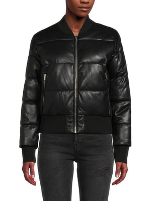 Стеганая черная куртка из искусственной кожи | 6860228