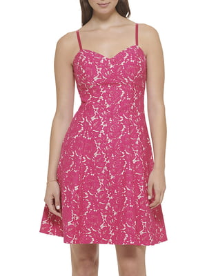 Рожева мереживна сукня А-силуету з принтом | 6860254