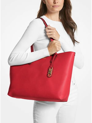 Красная большая двусторонняя сумка шопер из шагреневой кожи | 6860326