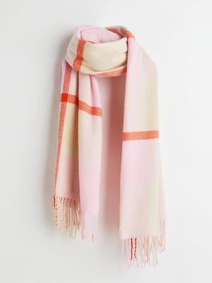 Світло-рожевий шарф жаккардового переплетення з бахромою | 6860518
