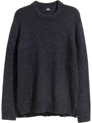 Вязаный черно-синий свитер с ребристым воротником | 6860568