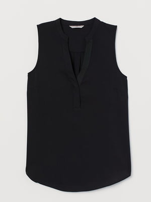 Блуза чорна без рукавів із крепового трикотажу | 6860608