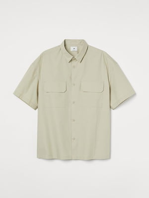 Рубашка светло-бежевая оверсайз с короткими рукавами | 6860636