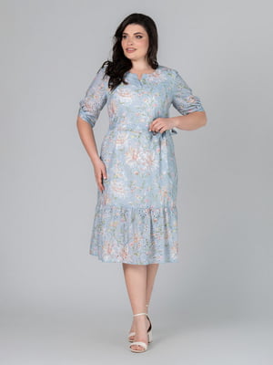 Хлопковое платье А-силуэта цвета полыни с принтом | 6861802