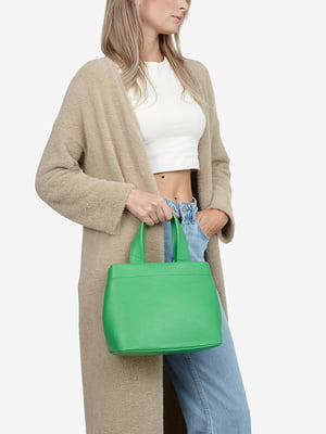 Зелена шкіряна сумка-тоут середнього розміру | 6861918